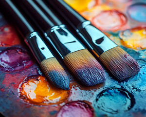 Obraz premium Paintbrushes and colorful palette.