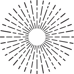 Obraz premium Black and white starburst design element radiating from a central circle, evoking a vintage or retro aesthetic, ideal for graphic design projects
