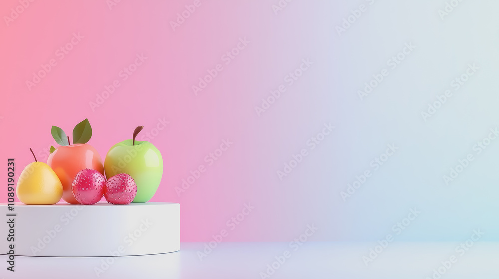 Aufkleber colorful collection of ed artisan fruits on smooth gradient background showcasing unique handmade de