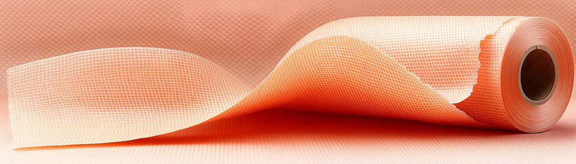 Rolled up peach-colored material.