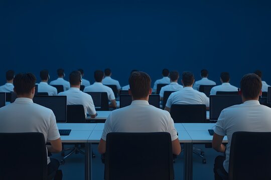 IT Office with Men Sitting at Desks &ndash; Tech Professionals Working, Corporate Workspace, and Modern Office Environment