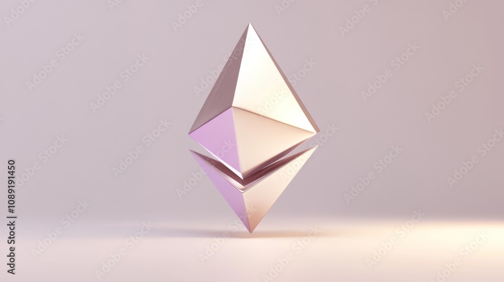Poster A 3D rendering of a stylized geometric shape with a reflective surface.