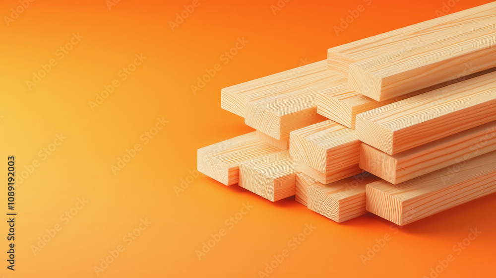 Poster a stack of smooth wooden planks on a gradient background showcasing quality craftsmanship and handma
