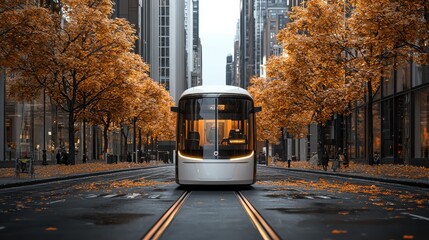 Obraz premium Transforming urban mobility stylish electric shuttles in carfree zones city center transportation insights sustainable environment innovative concept
