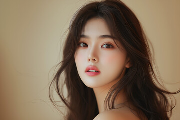 Fototapeta premium Captivating portrait of a young korean woman studio setting photography soft lighting beauty concept