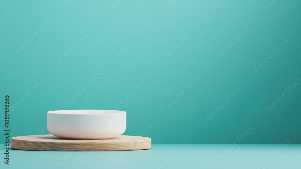 Poster elegant handmade bowl on a smooth gradient surface with soft turquoise background ideal for showcasi