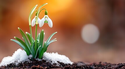 The delicate white snowdrop flowers bloom early in the spring, often peeking through the snow to signify the arrival of warmer weather.