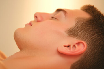 Obraz premium A man with short brown hair and a shaved head is sleeping