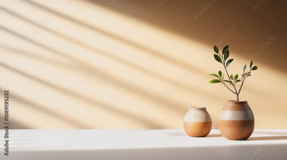 Poster elegant handmade ceramics on smooth gradient background with natural shadows highlighting unique des