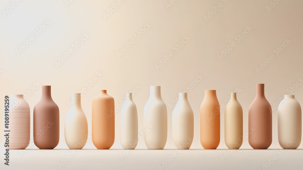 Poster elegant display of handmade ceramics in a smooth gradient background showcasing unique 3d designs an