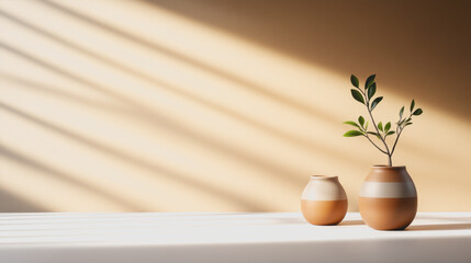 Elegant Handmade Ceramics on Smooth Gradient Background with Natural Shadows Highlighting Unique Designs and Textures in Art Workshop Setting