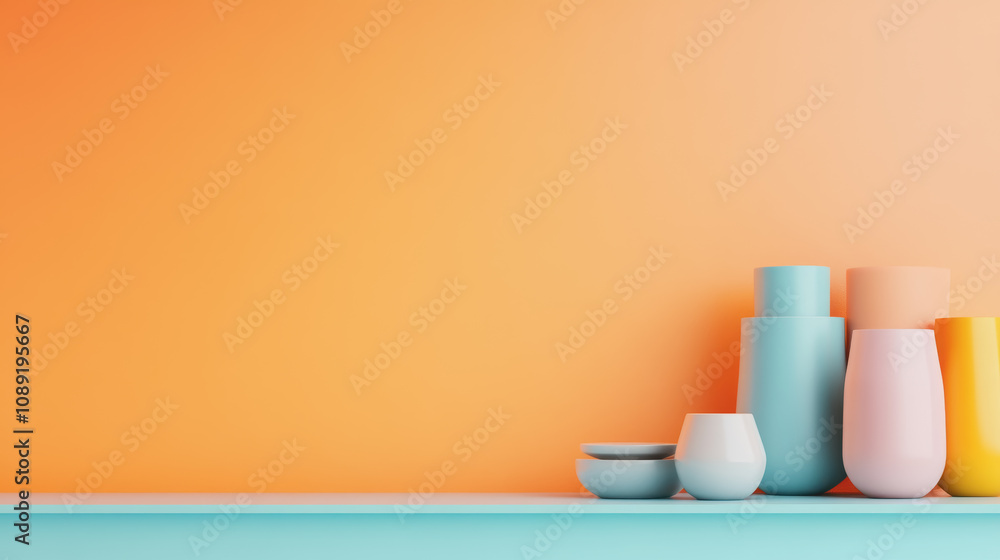 Poster a beautiful display of handmade craft items in soft pastel colors on a smooth gradient background, p