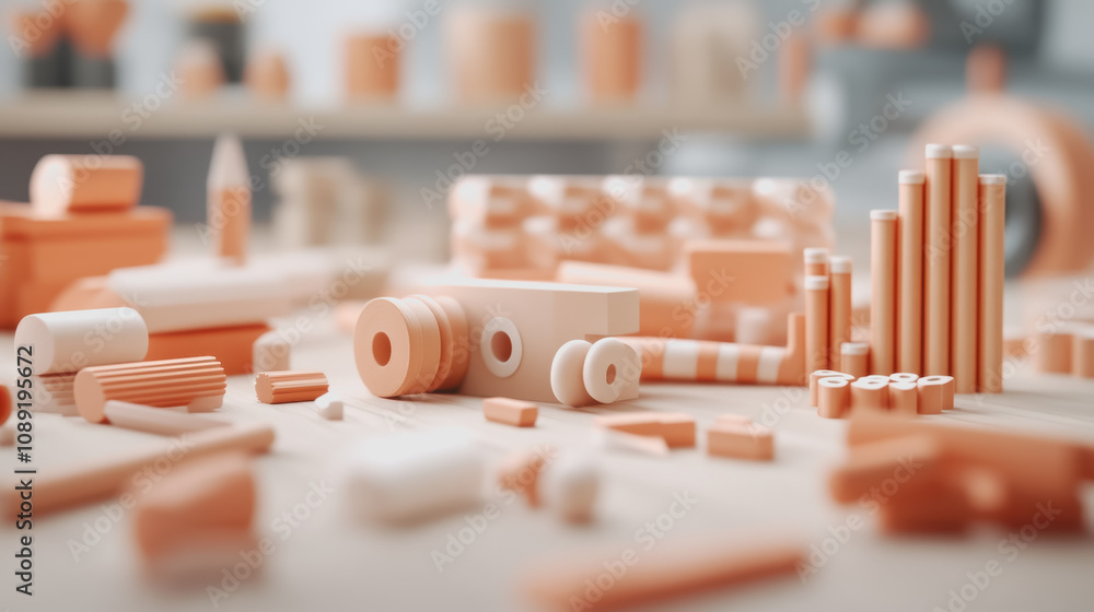 Aufkleber vibrant workshop scene with handmade 3d craft materials on a smooth gradient background for art and 