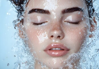 A moment captured, a woman's face, bathed in water, lost in a private reverie.