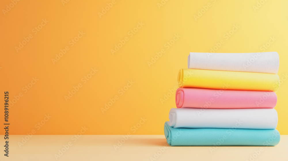 Poster vibrant stacked fabrics on a smooth gradient background showcasing handmade workshop creations in a 
