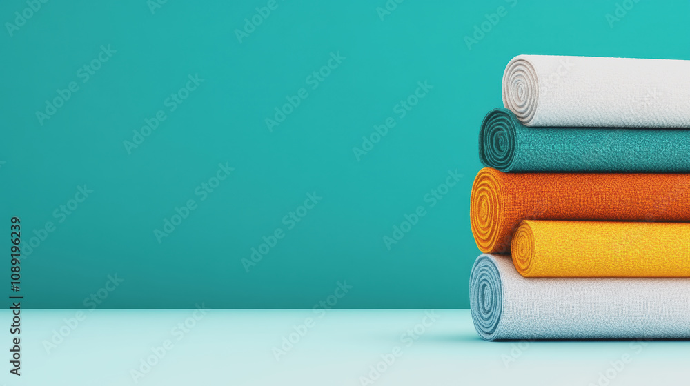 Aufkleber colorful rolled fabrics displayed on a smooth gradient background for a handmade workshop concept, f