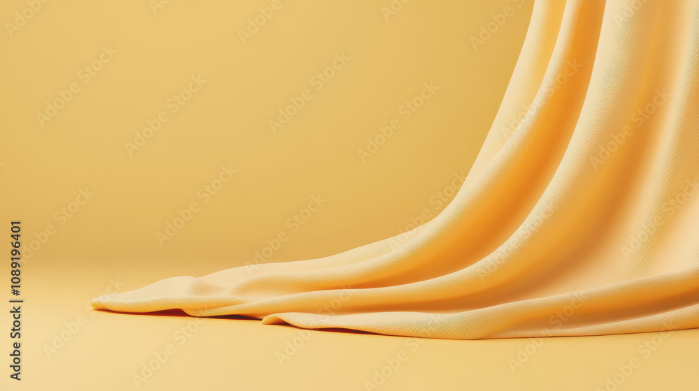 Poster elegant smooth fabric with gentle flowing drapery against a subtle gradient background in soft yello