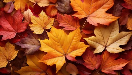 a vibrant pile of autumn leaves in various shades gathered in a natural setting during the fall season