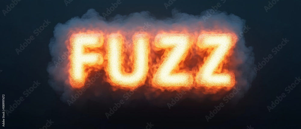 Poster fuzzy text effect with glowing flames and smoke background