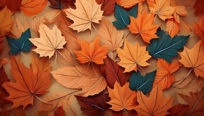Fototapeta premium aesthetic maple leaves top view autumn mood template generative ai