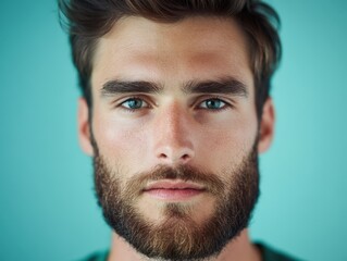 Obraz premium closeup portrait of a young man with a beard and intense gaze