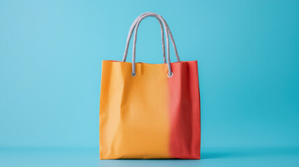Bright and colorful tote bag on blue background, perfect for shopping