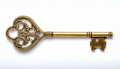 classic gold key with intricate details isolated on a white background