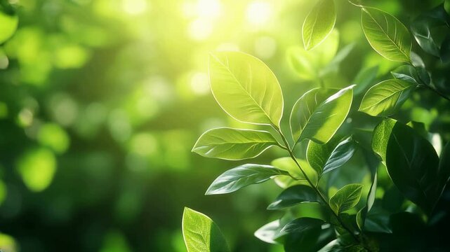 Abstract green leaves background with sunlight and nature concept