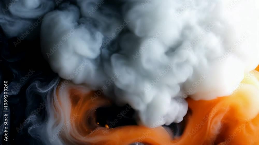Poster abstract background with swirling liquid shapes in orange, black and grey colors, creating an artist