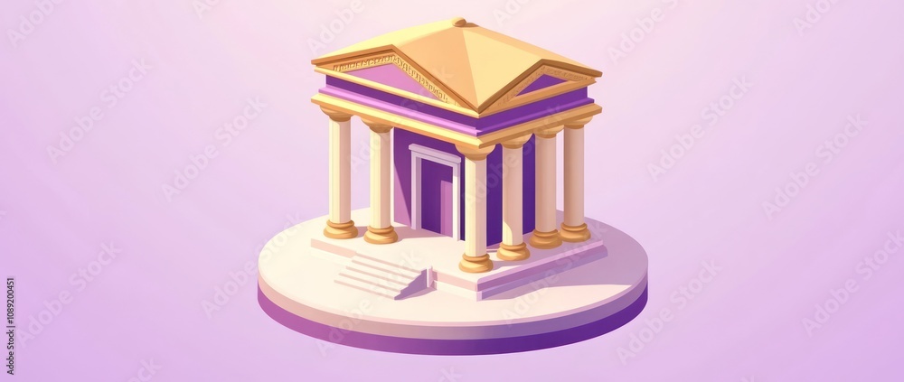 Poster a stylized ancient temple with columns and a golden roof on a pedestal.