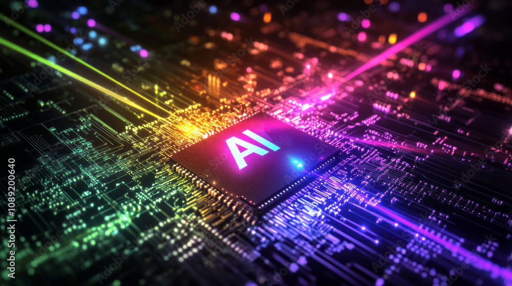 Poster A colorful computer chip with the letters AI on it