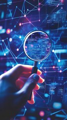a Businessman Using a Virtual Search Bar with a Magnifying Glass Icon, Representing SEO Search Engine Optimization Concepts, Highlighting the Interface of SEO and Information Retrieval on the Internet