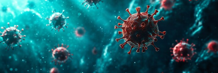 Fototapeta premium A bunch of red and blue viruses are floating in the air