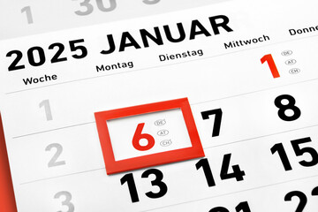 Deutscher Kalender Datum 6. Januar  2025  Feiertag  Heilige Drei Könige