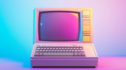 Retro computer with a vibrant gradient background showcasing vintage technology and colorful aesthetics