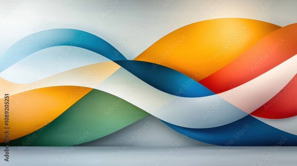 Poster serene vibrant abstract landscape with colorful geometric shapes and waves digital of a minimalist a