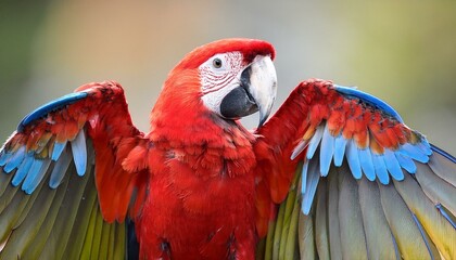 the image features a red scarlet macaw bird its wings spread out suitable for website backgrounds or marketing materials for nature wildlife tropical themes and bird enthusiasts