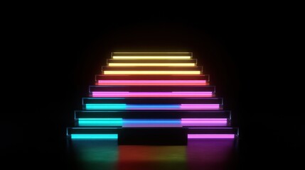 Obraz premium A colorful, illuminated stair-like structure against a dark background.