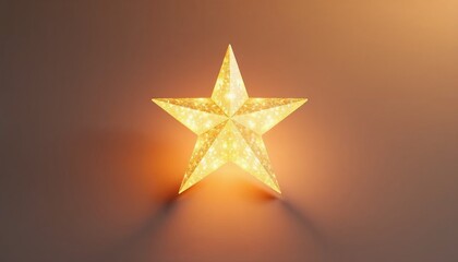Fototapeta premium Illuminated golden star on warm brown background