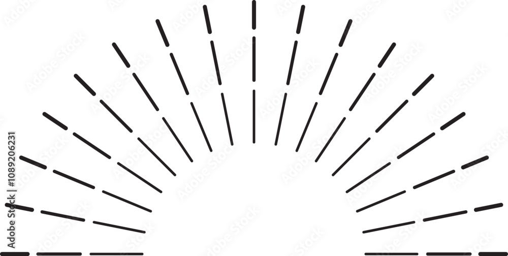 Poster black dotted lines are radiating outward in a semicircular sunburst pattern, creating a retro design