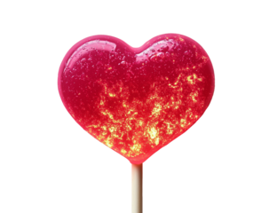 White png Lollipop: One Pink Valentine's Day Heart-Shaped Lollipops Separated On Transparent