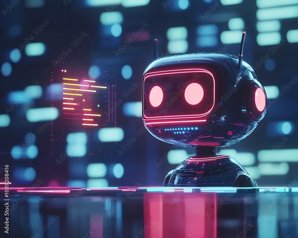 Poster futuristic recruitment chatbot conducting initial interviews and collecting candidate data
