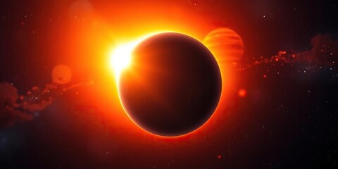 Obraz premium A dramatic and captivating image of a planet with a fiery sunrise in the background of space, astronomical event, starry space scene, solar flare