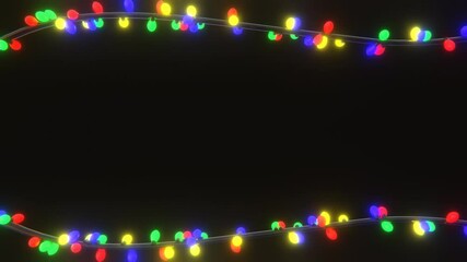 Abstract 3D horizontal winter backgrounds neon RGB led Merry Christmas lights bulb frame border event festive greeting card blank space glitter Happy New Year Navidad loop animation video wallpaper - Powered by Adobe