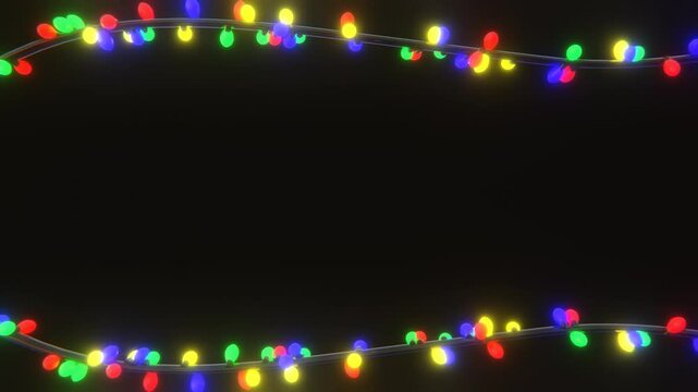 Abstract 3D horizontal winter backgrounds neon RGB led Merry Christmas lights bulb frame border event festive greeting card blank space glitter Happy New Year Navidad loop animation video wallpaper