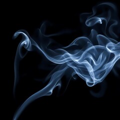 Ethereal smoke trails, wispy blue vapor, abstract swirls, black background