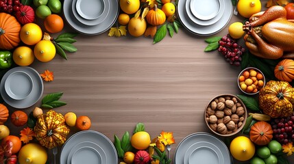 Festive 3D Illustration of Thanksgiving Dinner Table