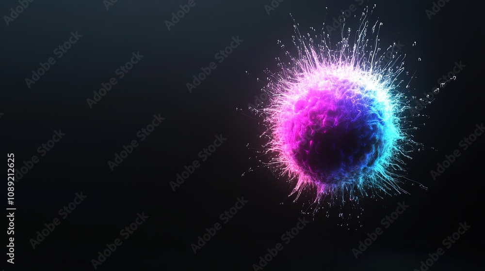 Poster vibrant abstract sphere with dynamic colorful splashes and energy effects representing innovation in
