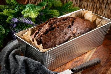 Freshly baked chocolate cake.