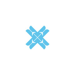 An abstract logo design featuring four intersecting curved shapes forming a cross-like figure.